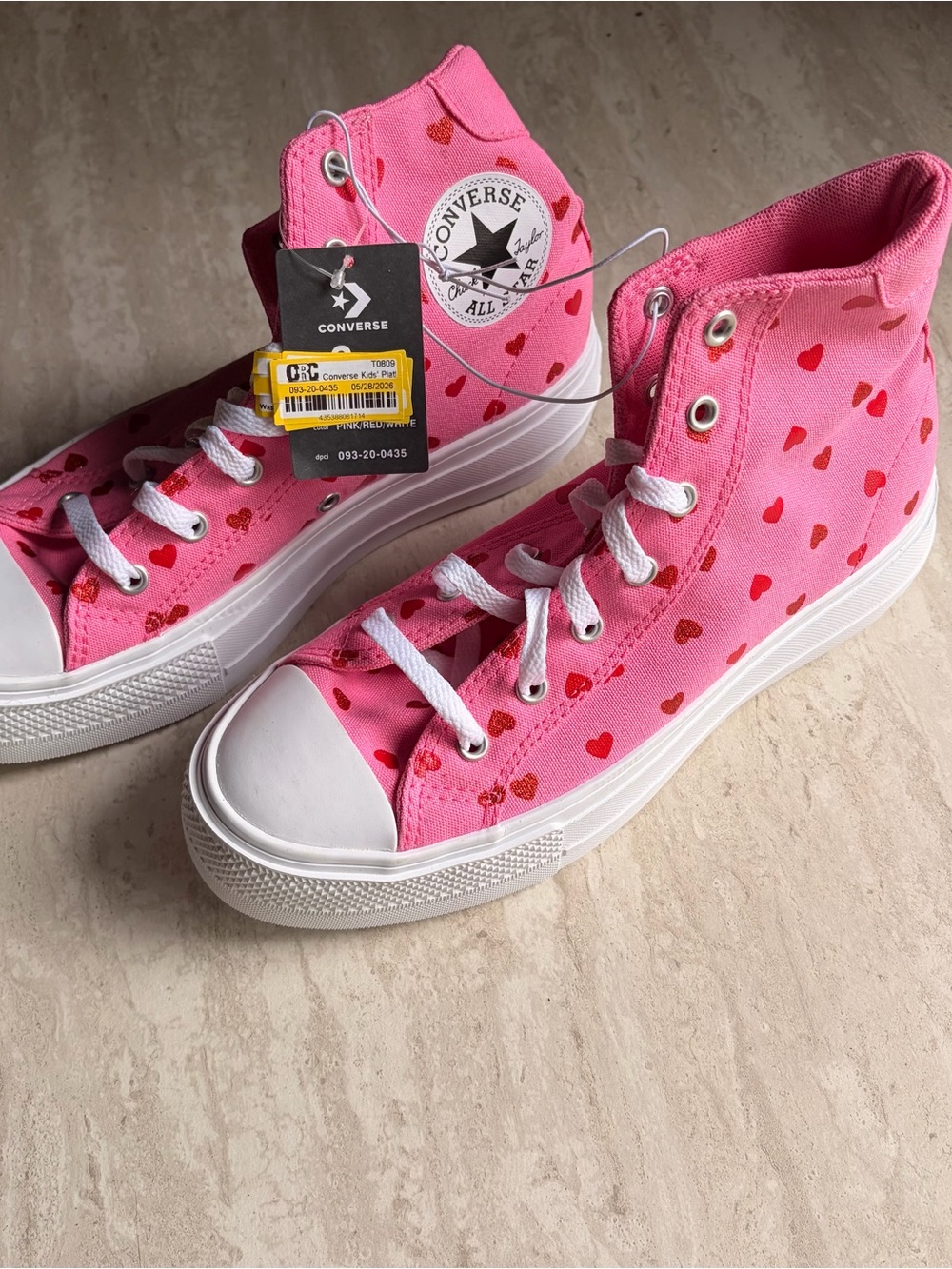 Converse Pink High-Top Platform Sneakers with Red‎ Heart Print
